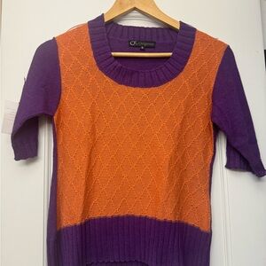 Orange and Purple Women's Sweater - 100% Baby Alpaca - Size Small